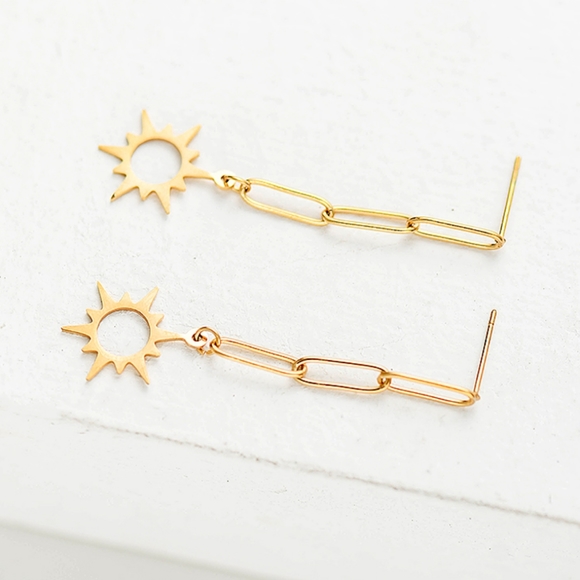 Stainless Steel Hollow Out Sun Drop Earrings - Picture 4 of 5